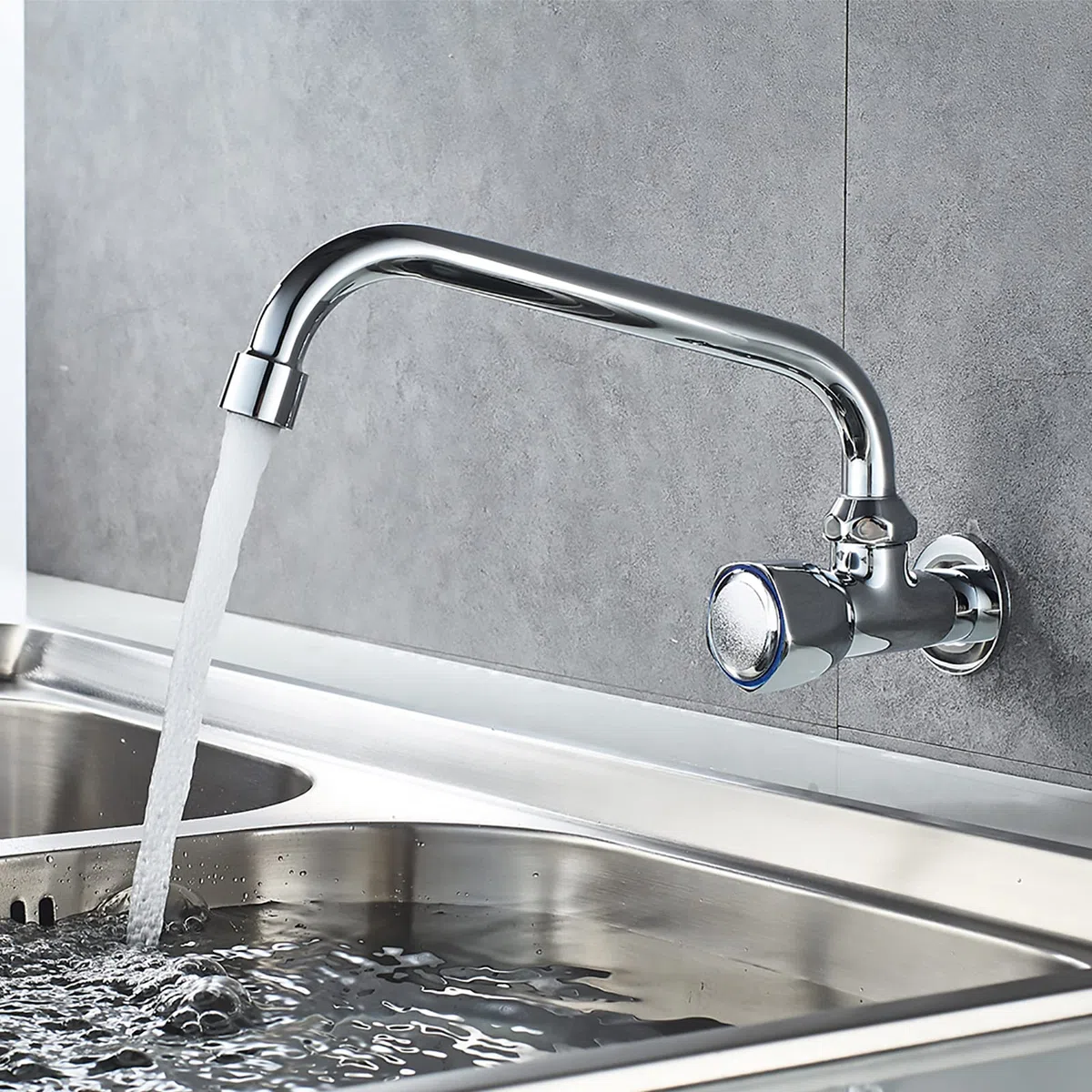 Ibergrif, M18654 Ballet, Cocina, Grifo Giratorio de Pared, Cromo, Plata