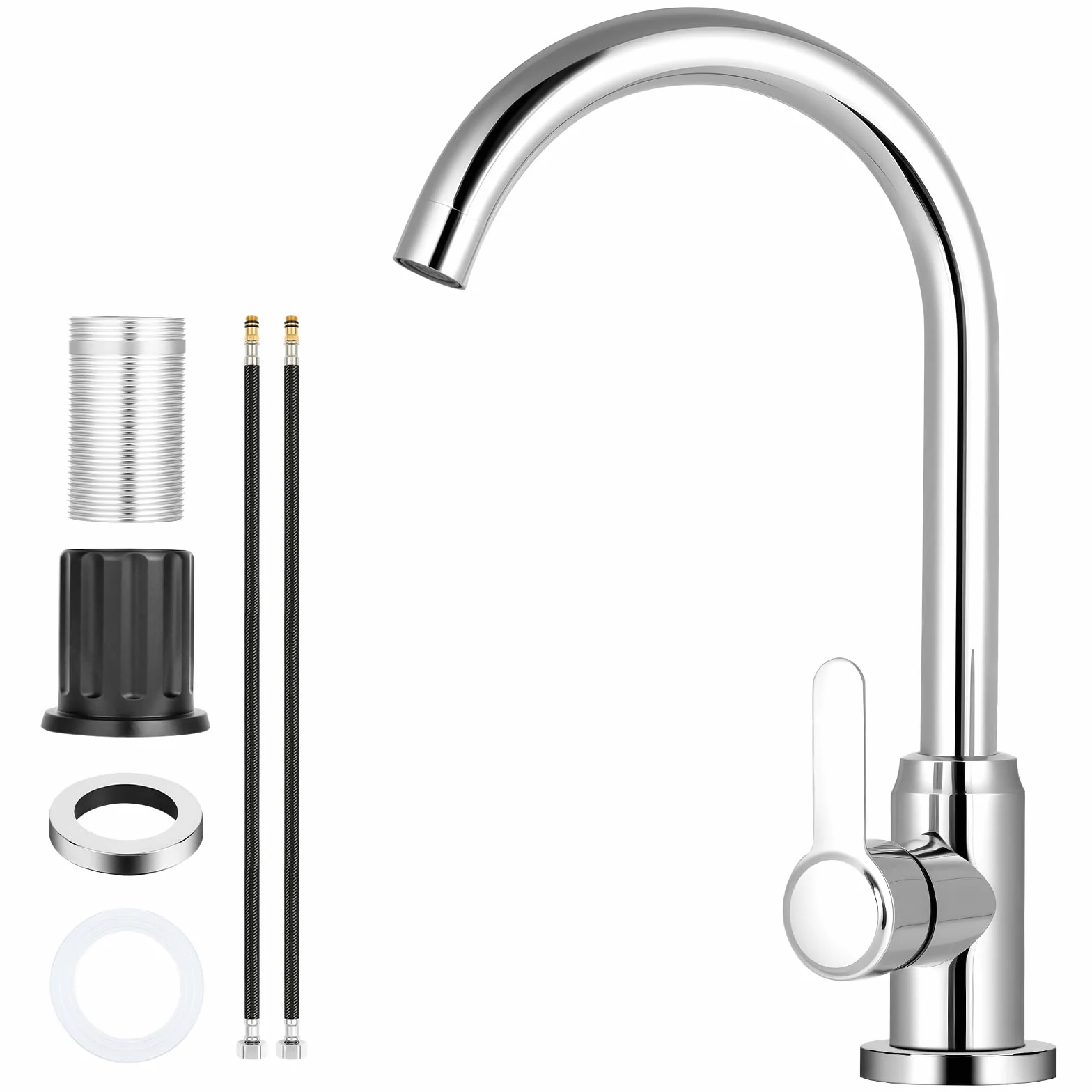 Flintronic Grifo de Cocina Flexible, Grifos de Fregadero Giratorio 360°, Grifo de Cocina para Acero Inoxidable, Monomando, Giratorio Antisalpicaduras, Agua Fría y Caliente, Fácil Instalación