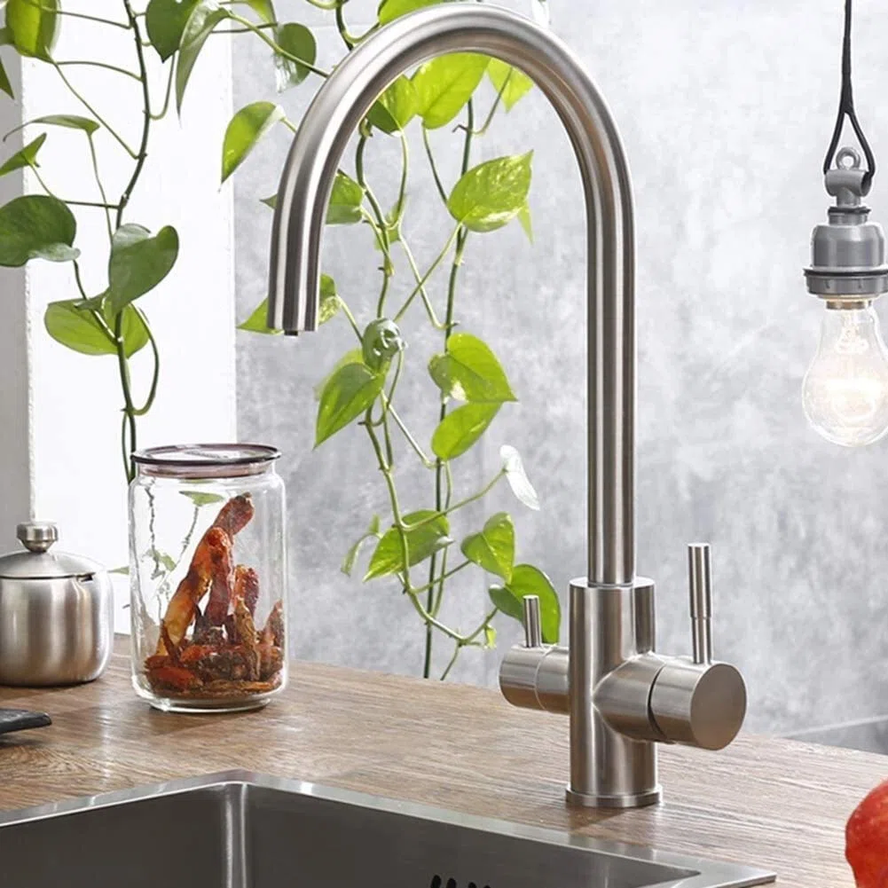 Grifos de agua, grifo Grifo de agua potable Purificador de filtro de agua de 3 vías Grifos de cocina para fregaderos Grifos Grifos de agua cepillada Grifo de rotación de lavado de lavabo de cocina D