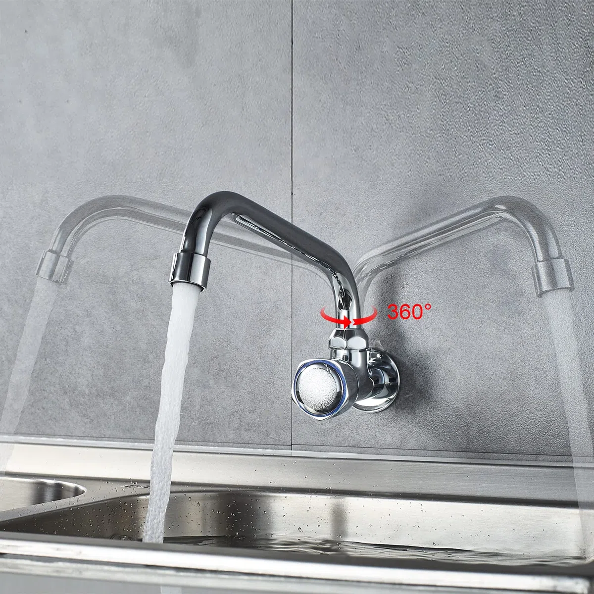 Ibergrif, M18654 Ballet, Cocina, Grifo Giratorio de Pared, Cromo, Plata