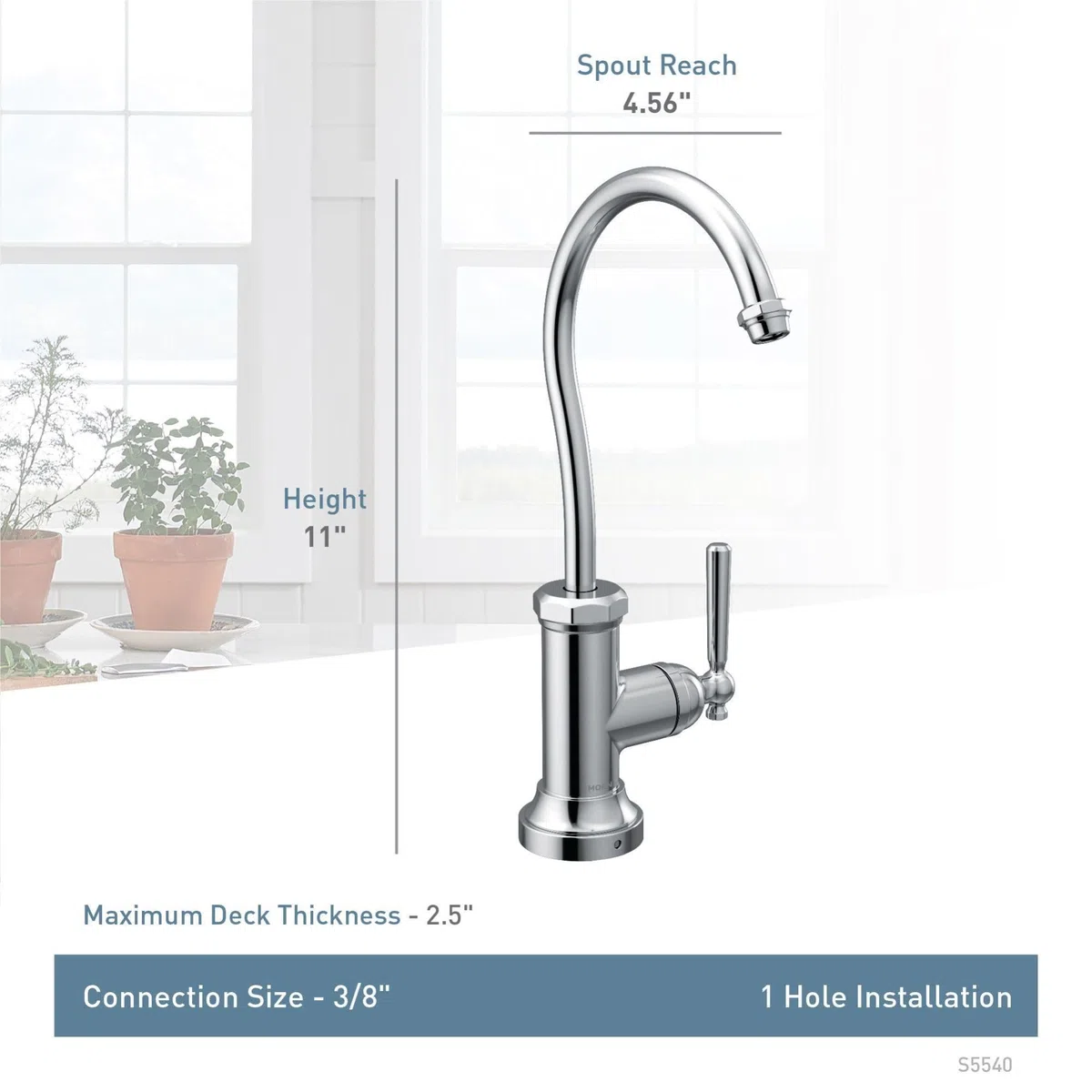 Moen S5540 Sip Collection grifo industrial de agua fría para cocina con sistema de filtración opcional, cromado