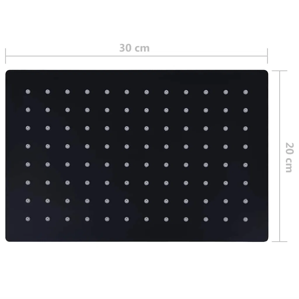 Ducha de lluvia de acero inoxidable, 30 x 20 cm, rectangular, color negro, 96 boquillas, silicona antical, ducha de lluvia para baño, pared, techo, montaje para presión de agua y