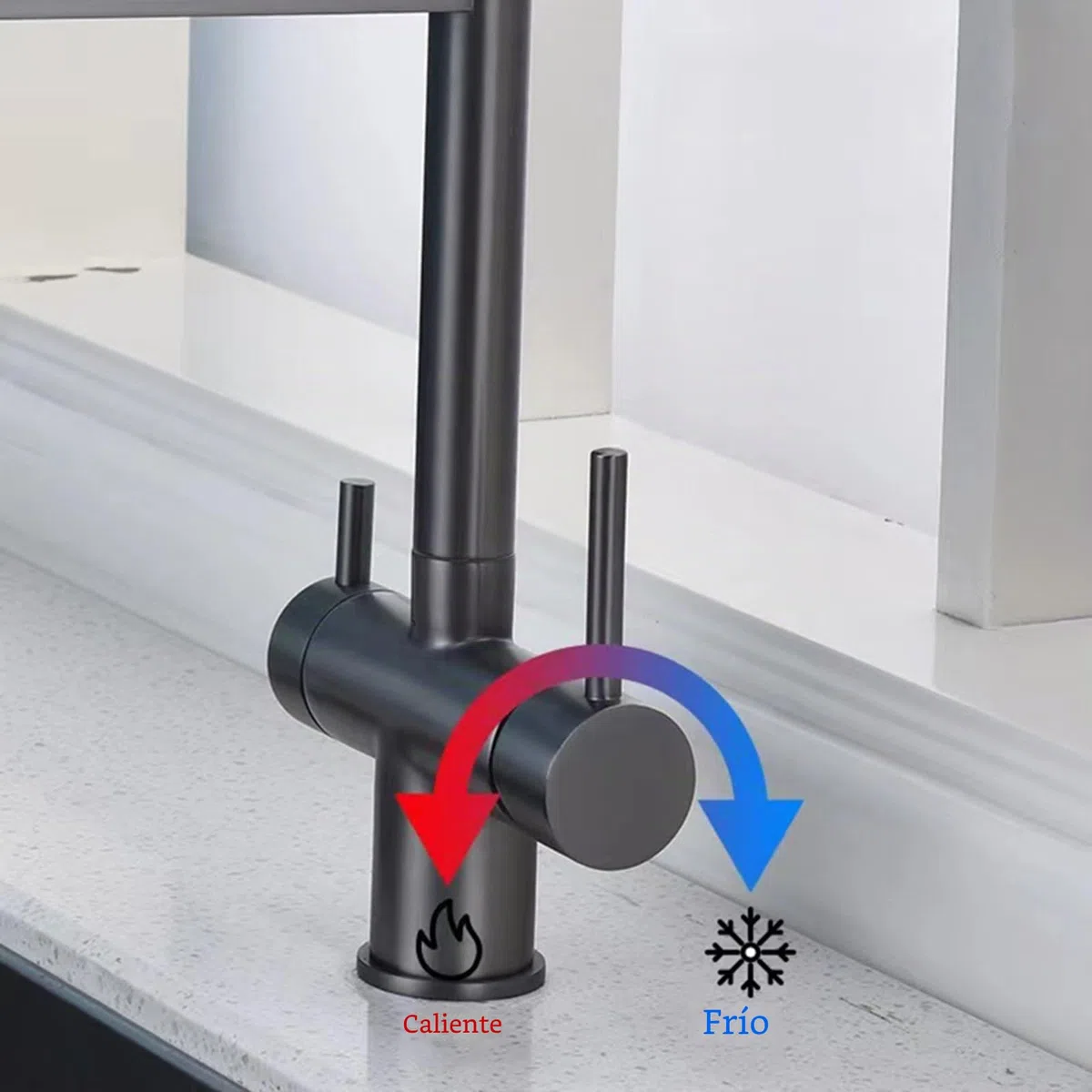 XJTNLB Grifo Osmosis 3 Vias Extraible Doble Asa Grifo de Cocina 3 en 1 Doble Salida de Agua Grifos Osmosis Fregadero Negro