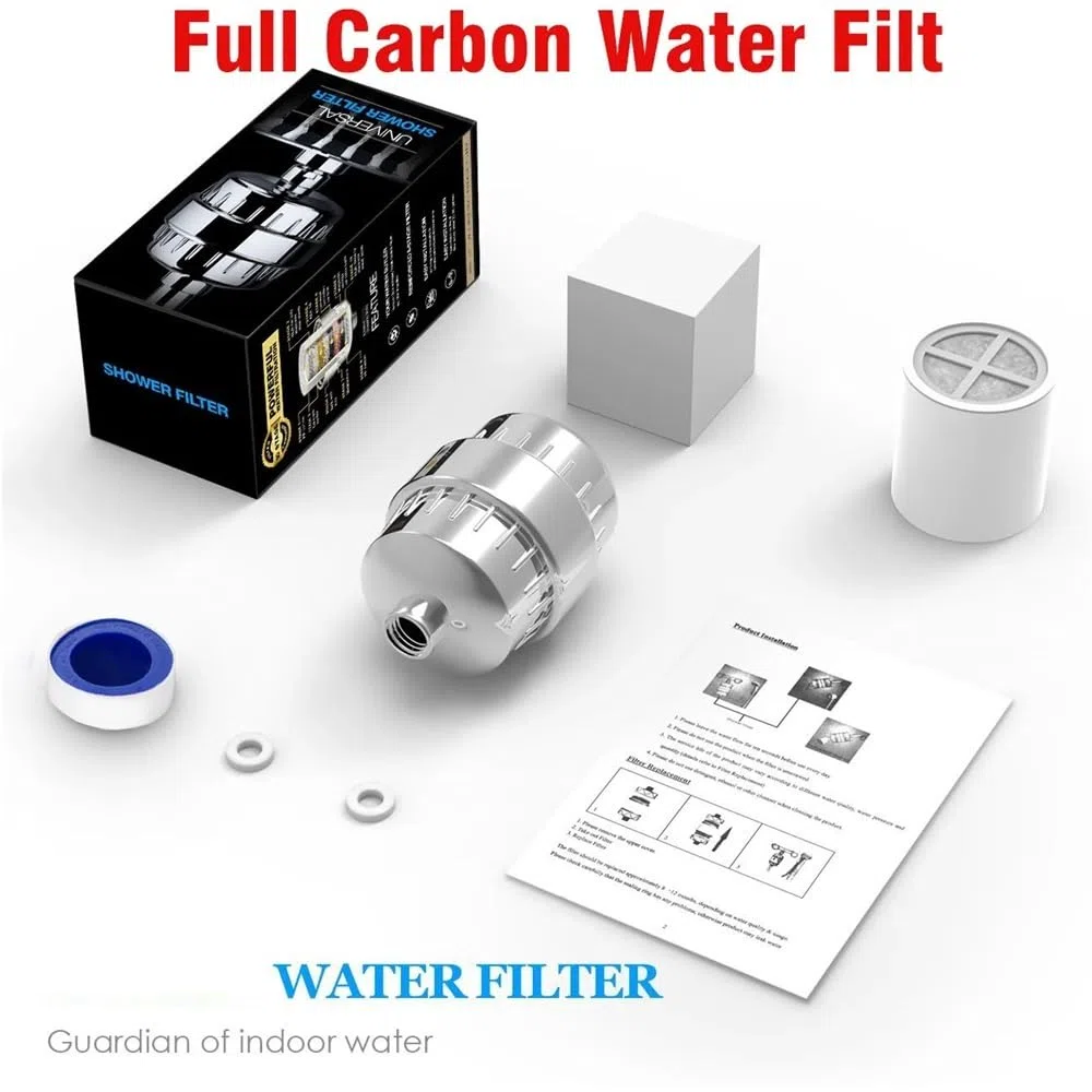 Filtro de ducha para agua dura, cabezal de ducha de filtro de 20 etapas con carbón activado para eliminar el cloro y reducir la picazón seca de la piel, purifica el agua para una piel más saludable