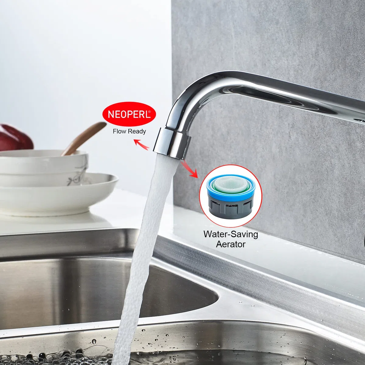 Ibergrif, M18654 Ballet, Cocina, Grifo Giratorio de Pared, Cromo, Plata