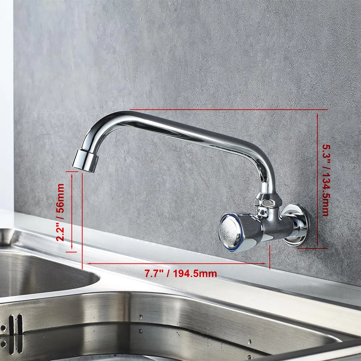 Ibergrif, M18654 Ballet, Cocina, Grifo Giratorio de Pared, Cromo, Plata