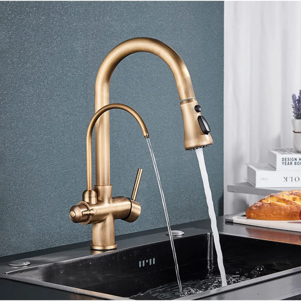 Grifo de cocina de agua de purificación grado giratorio grifo de agua pura filtrada grifo mezclador multifunción, cromo negro A, talla única
