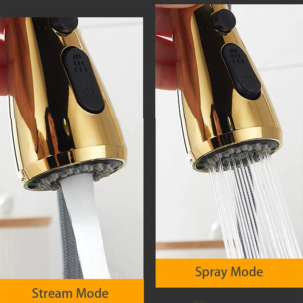 Agua fría y caliente Modo de grúa Grifo mezclador montado en cubierta Filtro de sensor táctil Grifo de cocina con agua pura Grifo mezclador extraíble Girar, dorado, talla única