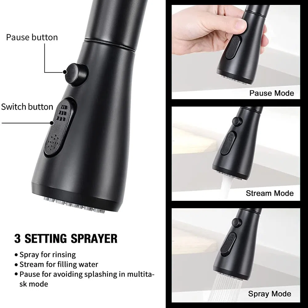 Grifo de cocina de agua de purificación grado giratorio grifo de agua pura filtrada grifo mezclador multifunción, cromo negro A, talla única