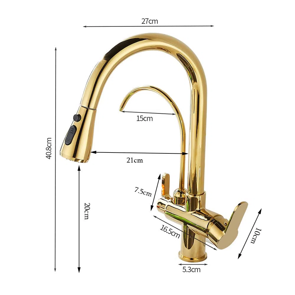 Agua fría y caliente Modo de grúa Grifo mezclador montado en cubierta Filtro de sensor táctil Grifo de cocina con agua pura Grifo mezclador extraíble Girar, dorado, talla única