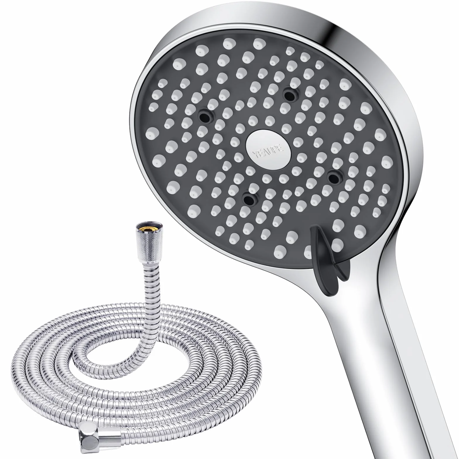 YEAUPE Alcachofa de Ducha con Manguera de 1,6M,Alta Presion,Antical,6 Tipos,Redonda Grande(⌀110mm) chuveiro, Conexión universal G1/2,Extraíble Cabezal de Ducha,Cromo Negro
