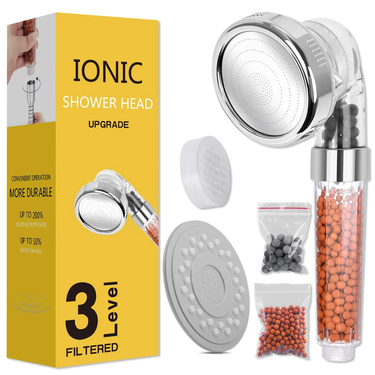 Magichome Alcachofa de Ducha Ionica de Alta Presiòn, 3 Modos, Cabezal de Ducha Desmontable Portátil con Ahorro de Agua.