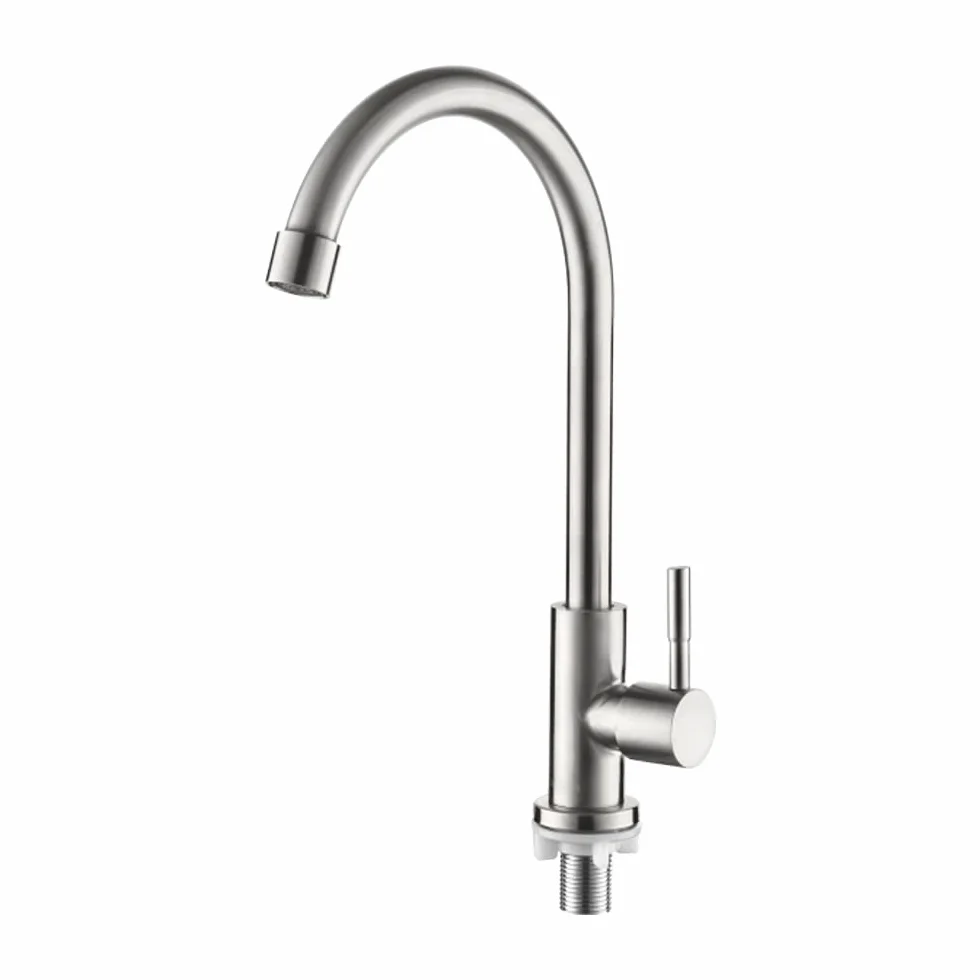 Ibergrif Grifo de Cocina Solo Frío, Monomando con Caño Giratorio 360°, Acero Inoxidable 304, Grifo de Agua Fría para Fregadero, Jardín y Exterior, Anti-Salpicaduras, M18703