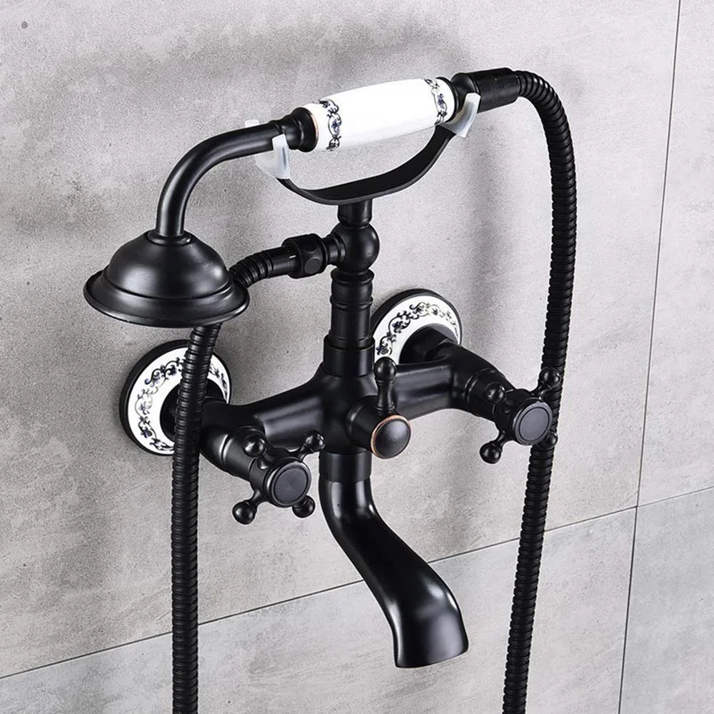 Elegante juego de grifos de cocina de bronce negro con porcelana azul antigua, elegante accesorio de baño con cabezales de ducha fijos, fácil instalación y diseño moderno para mejorar el hogar
