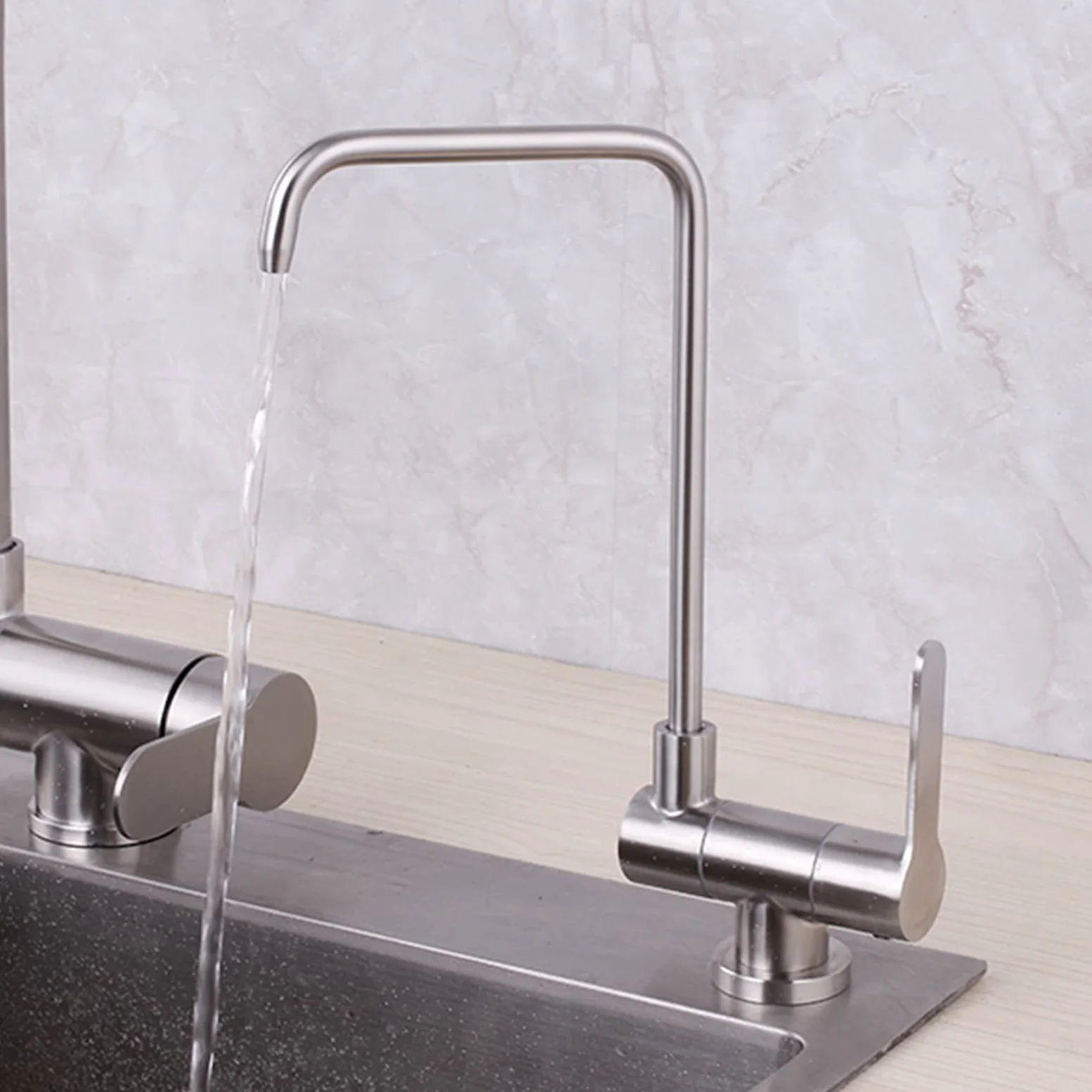 Filtro de Agua Grifo Solo Agua fría grifos de Cocina giratorios Acero Inoxidable Cepillado-A