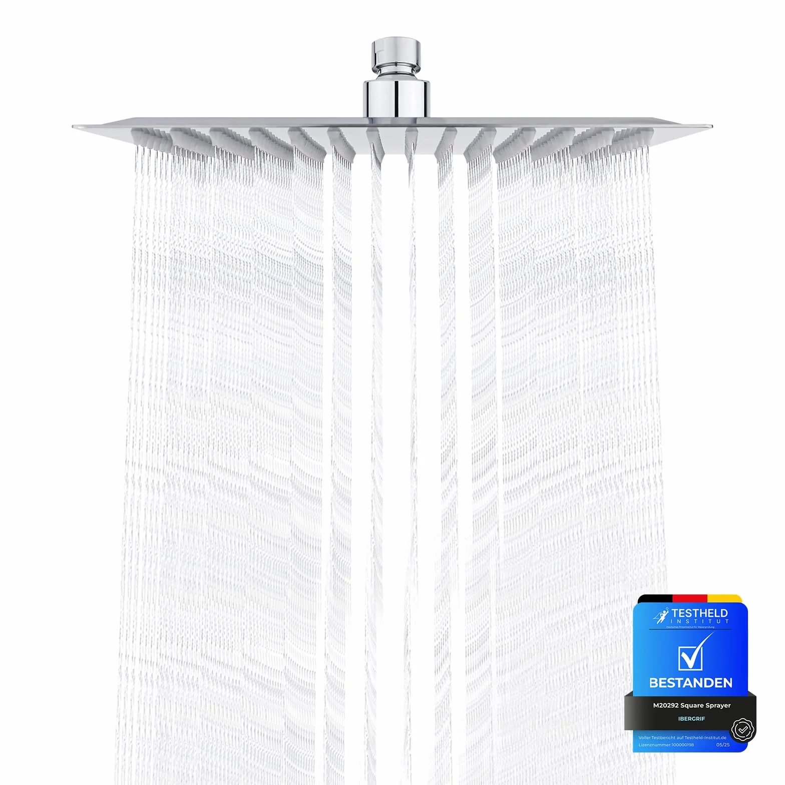 Ibergrif M20292 Rociador para Ducha Cuadrado, Alcachofa de Ducha de Acero Inoxidable, Plata, 8 Pulgadas, Diámetro de 20 cm