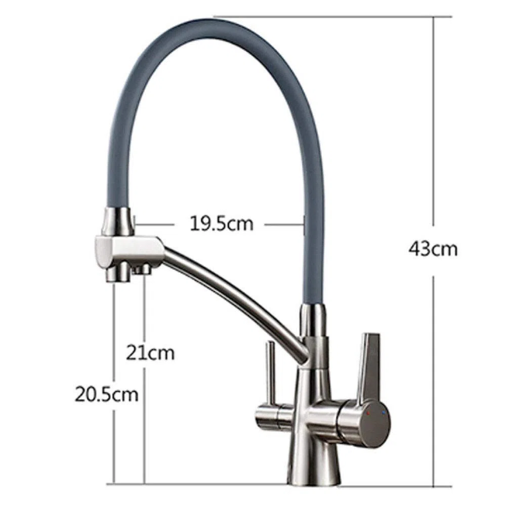 Grifo caliente y frío Grifo del fregadero de la cocina Grifo Mezclador de filtro de agua pura Grúa Manijas dobles Purificación de la cocina, negro mate B, talla única