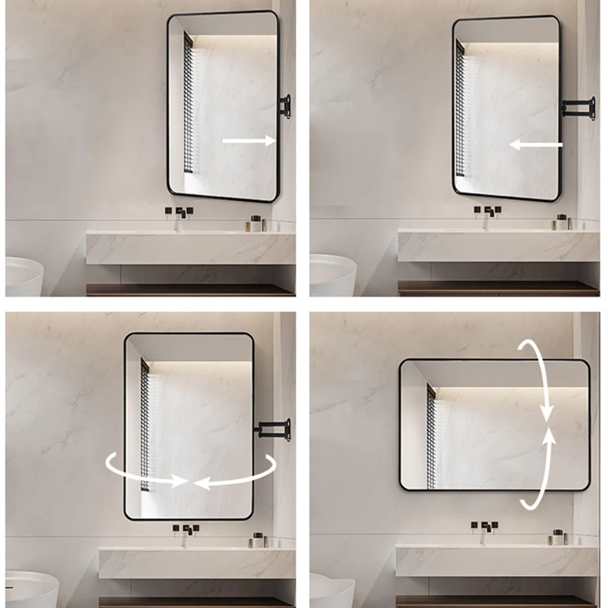 Ecpiel - Alcachofa de ducha rectangular ajustable de metal cepillado giratorio, brazo extensible, grande, giratorio e inclinable, vertical y horizontal (D 70)