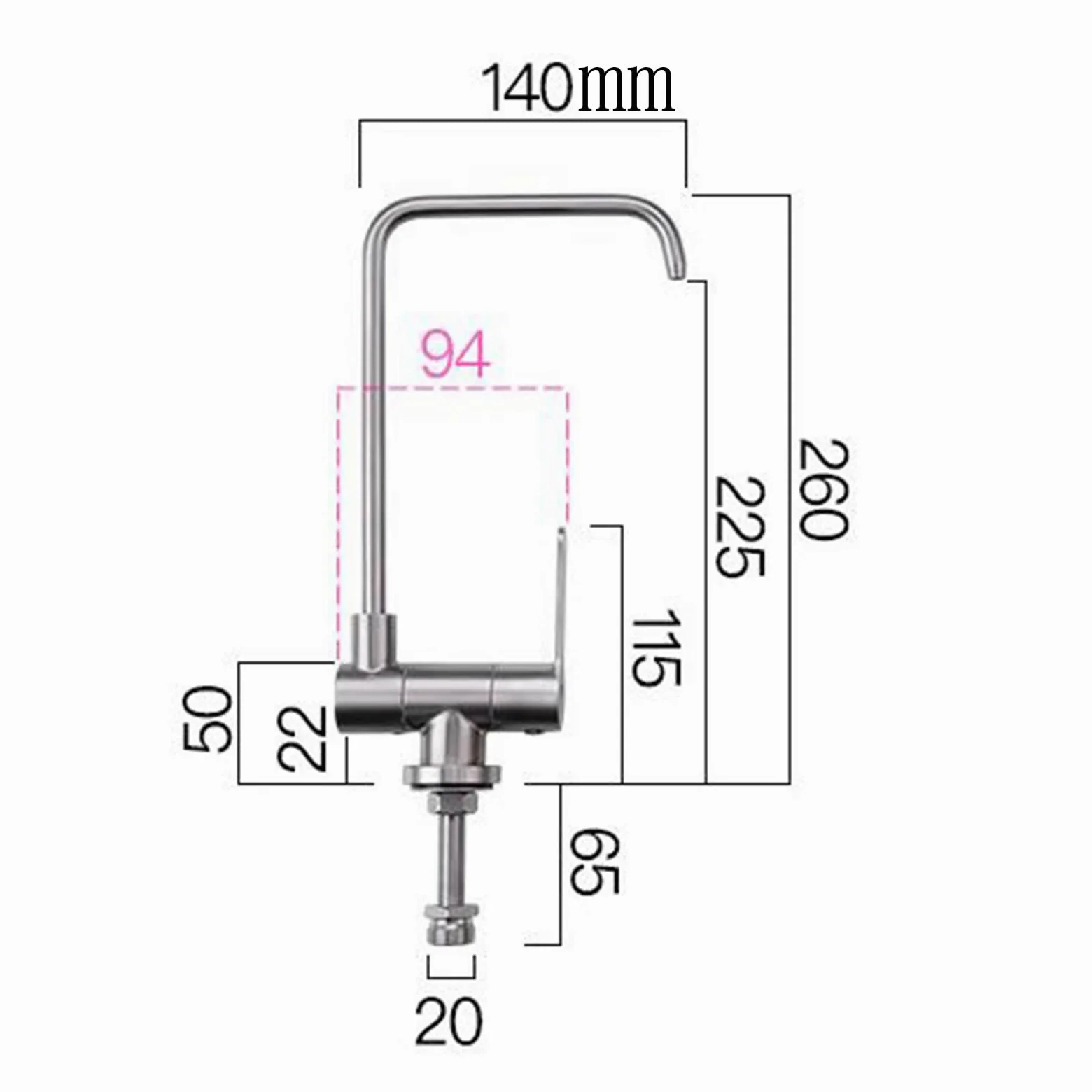 Filtro de Agua Grifo Solo Agua fría grifos de Cocina giratorios Acero Inoxidable Cepillado-A